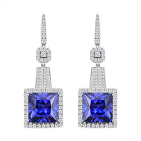 Chairman Vault Collection Certified & Appraised Rhapsody 950 Platinum Princess Cut AAAA Tanzanite and E-F VS Diamond Dangle Earrings 20.80 Grams 24.05 ctw