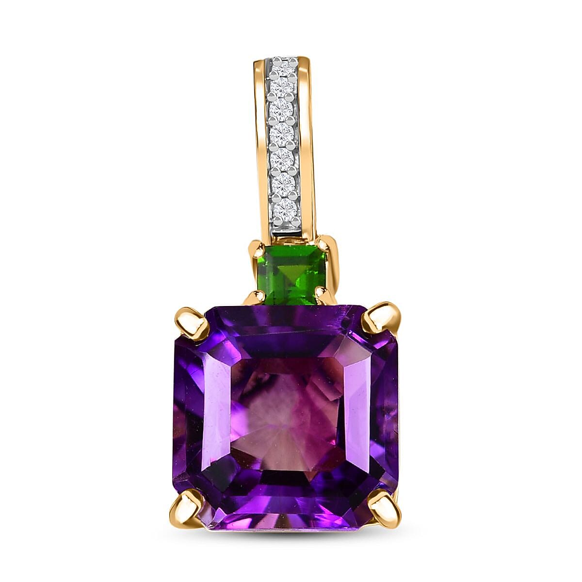 Luxoro 10K Yellow Gold Premium Moroccan Amethyst, Chrome Diopside and G-H I2 Diamond Accent Pendant without Chain 4.75 ctw