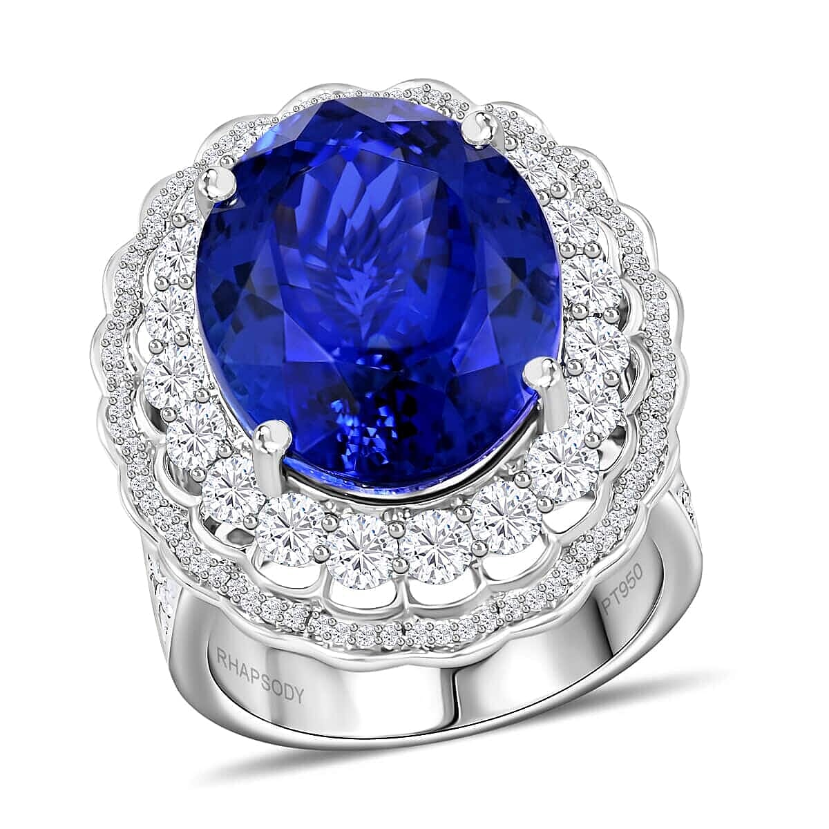 Certified & Appraised Chairman's Signature Collection Rhapsody 950 Platinum AAAA Tanzanite and E-F VS Diamond Ring (Size 7.0) 19.90 Grams 19.61 ctw