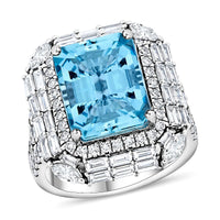Chairman Vault Collection Certified & Appraised Rhapsody 950 Platinum AAAA Santa Maria Aquamarine and E-F VS Diamond Ring (Size 7.0) 13.87 Grams 9.05 ctw