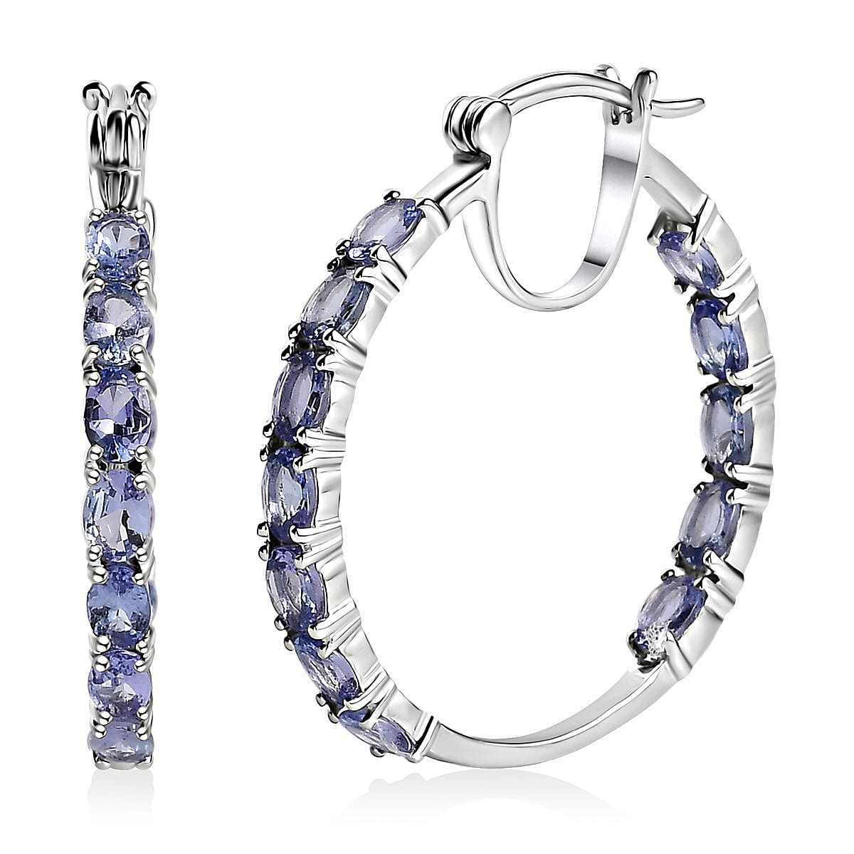 D'Joy Tanzanite Inside Out Hoop Earrings in Platinum Over Sterling Silver 4.00 ctw