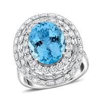 Chairman Vault Collection Certified & Appraised Rhapsody 950 Platinum AAAA Santa Maria Aquamarine and E-F VS Diamond Ring (Size 7.0) 12.48 Grams 7.70 ctw