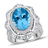 Certified & Appraised Chairman’s Signature Collection Rhapsody 950 Platinum AAAA Santa Maria Aquamarine and E-F VS Diamond Ring (Size 7.0) 14.78 Grams 7.10 ctw