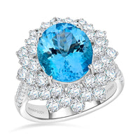 Chairman Vault Collection Certified & Appraised Rhapsody 950 Platinum AAAA Santa Maria Aquamarine (4.04 cts), Diamond (E-F, VS) (2.71 cts) Floral Ring (Size 7.0) (12.58 g) 6.75 ctw