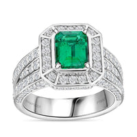 Certified & Appraised Chairman’s Signature Collection Rhapsody 950 Platinum AAAA Kagem Zambian Emerald and E-F VS Diamond Ring (Size 7.0) 15.77 Grams 3.25 ctw