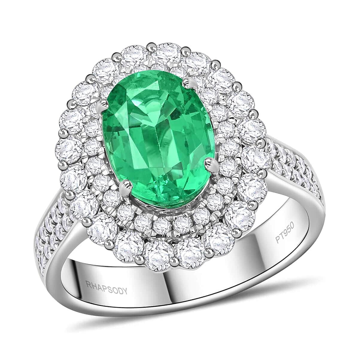 Chairman Vault Collection Certified & Appraised Rhapsody 950 Platinum AAAA Ethiopian Emerald, Diamond (E-F, VS) (1.36 cts) Ring (Size 7.0) (10.35 g) 3.75 ctw