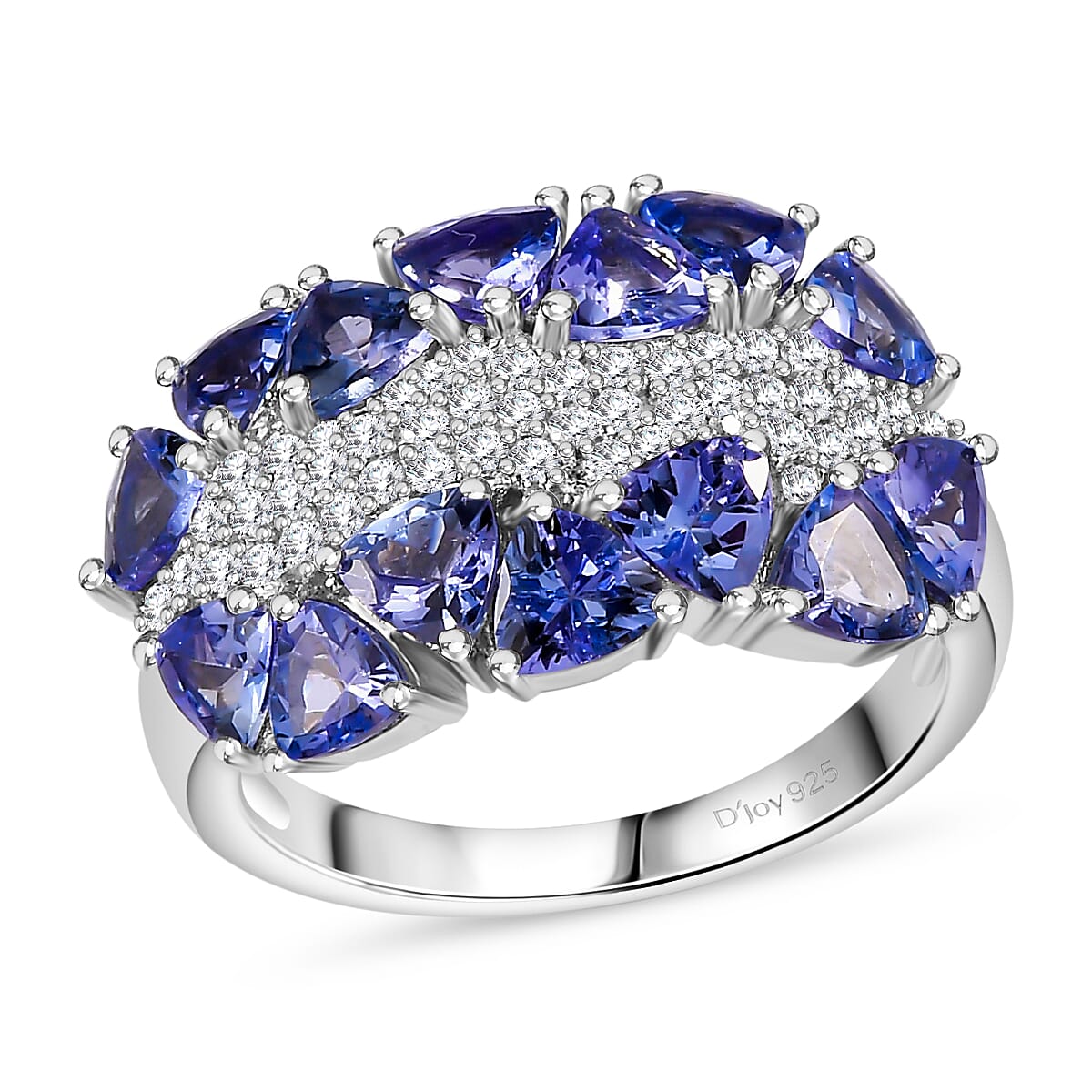 Tanzanite and White Zircon Ring in Platinum Over Sterling Silver (Size 10.0) 3.60 ctw