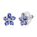 D'Joy Tanzanite and Diamond Floral Stud Earrings in Platinum Over Sterling Silver 2.90 ctw - Sticky add to cart bar