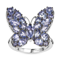 Tanzanite Butterfly Ring in Platinum Over Sterling Silver (Size 10.0) 3.50 ctw