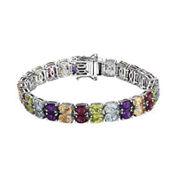 Doorbuster Multi Gemstone 2 Row Tennis Bracelet in Platinum Over Sterling Silver (6.50 In) 26.00 ctw