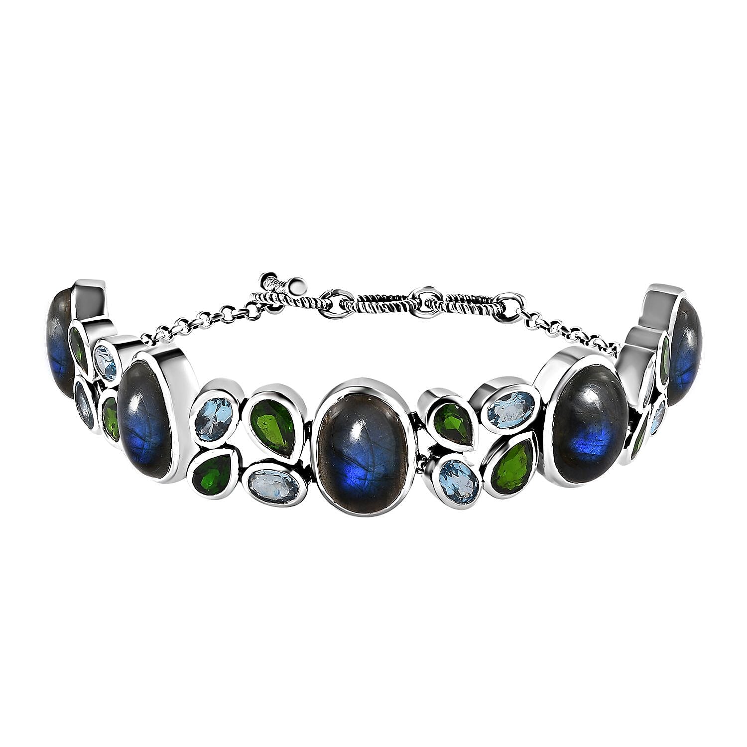 D'Joy Artisan Crafted Malagasy Labradorite and Multi Gemstone Bracelet in Sterling Silver (7.25-8.50In) 41.50 ctw