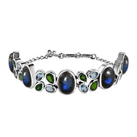 D'Joy Artisan Crafted Malagasy Labradorite and Multi Gemstone Bracelet in Sterling Silver (7.25-8.50In) 41.50 ctw