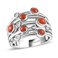 Mediterranean Coral, White Zircon Ring in Platinum Over Sterling Silver (Size 10.0) 1.35 ctw - Sticky add to cart bar