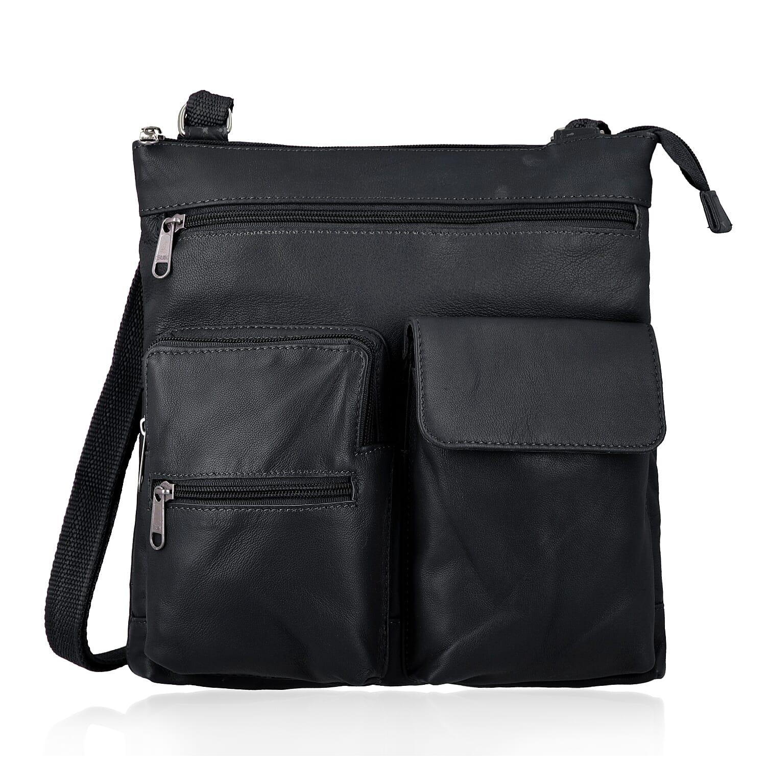 "100% genuine leather Crossbody sling bag Size -11(L) X 1.5 (W)X10 (H) INCH Color-Black"