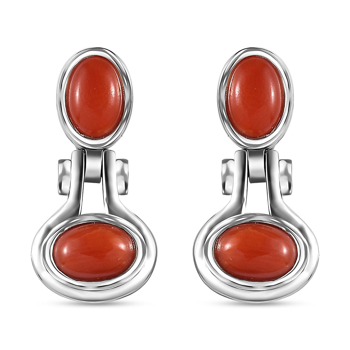 Mediterranean Coral and White Zircon Earrings in Platinum Over Sterling Silver 2.25 ctw