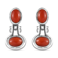Mediterranean Coral and White Zircon Earrings in Platinum Over Sterling Silver 2.25 ctw