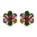 Multi-Tourmaline Floral Stud Earrings in Platinum Over Sterling Silver (Del. in 10-12 Days) 2.00 ctw - Sticky add to cart bar