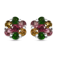 Multi-Tourmaline Floral Stud Earrings in Platinum Over Sterling Silver (Del. in 10-12 Days) 2.00 ctw