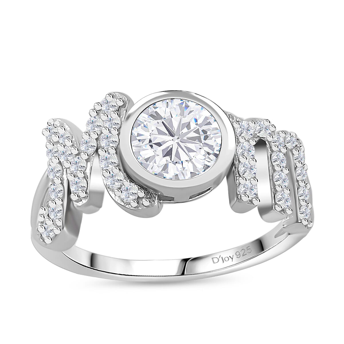White Moissanite (Rnd 6.5mm) MOM Ring in Rhodium Over Sterling Silver (Size 7.0) 1.40 ctw