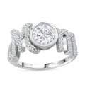 White Moissanite (Rnd 6.5mm) MOM Ring in Rhodium Over Sterling Silver (Size 7.0) 1.40 ctw - Sticky add to cart bar