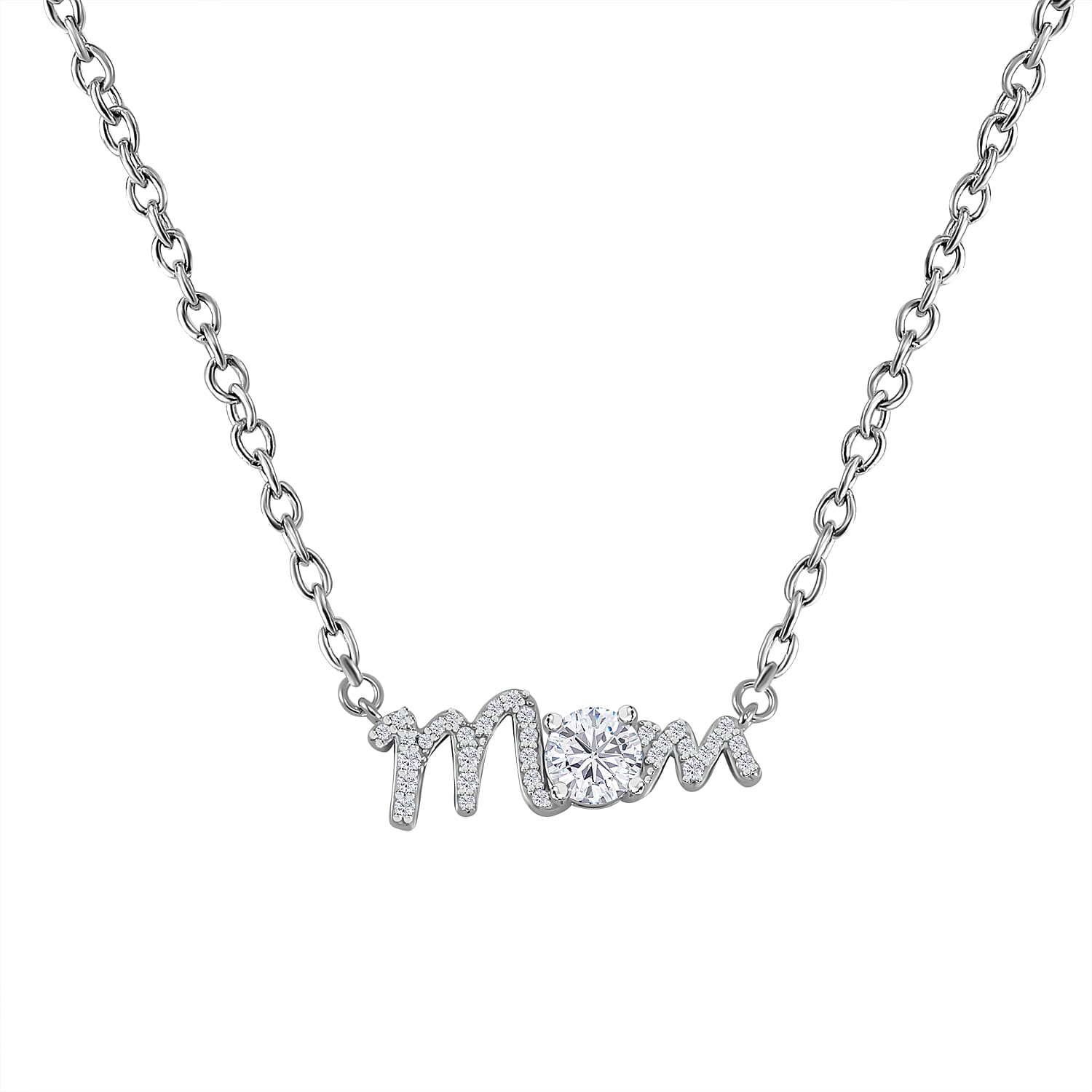 Moissanite MOM Necklace 18-20 Inches in Rhodium Over Sterling Silver 1.20 ctw