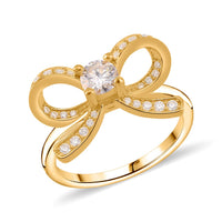 White Moissanite (Rnd 5mm) Bow Ring in Vermeil YG Over Sterling Silver (Size 10.0) 0.75 ctw