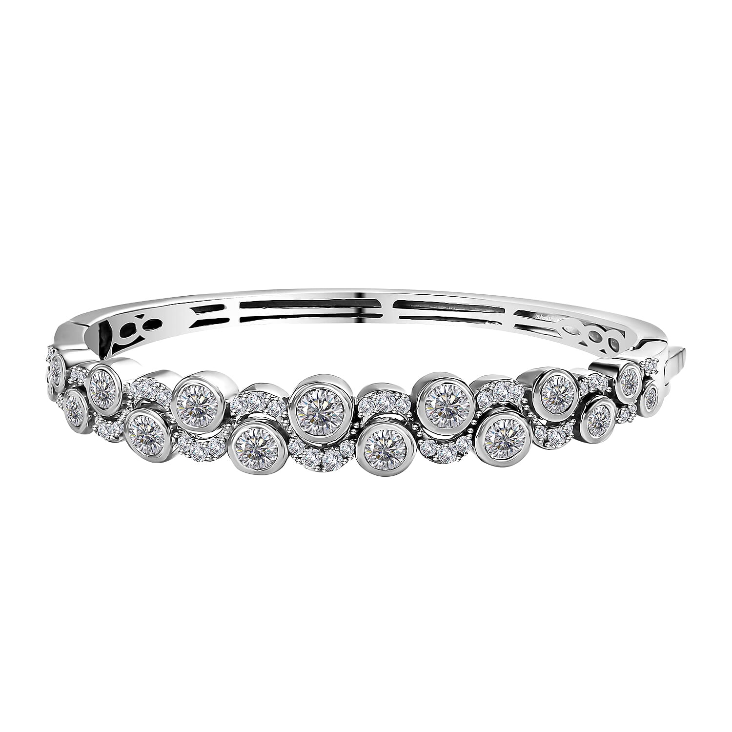 Moissanite Bubble Bangle Bracelet in Platinum Over Sterling Silver (6.50 In) 4.40 ctw