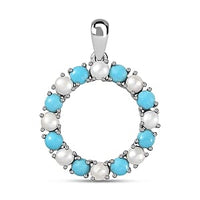 Sleeping Beauty Turquoise and Freshwater Pearl 1.60 ctw Pendant in Rhodium Over Sterling Silver