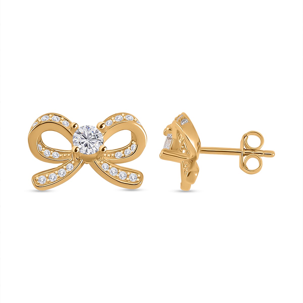 Moissanite Bow Stud Earrings in Vermeil Yellow Gold Over Sterling Silver 0.75 ctw