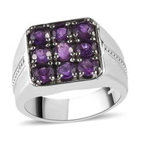 Thai Black Spinel Men's Ring in Stainless Steel 1.90 ctw
