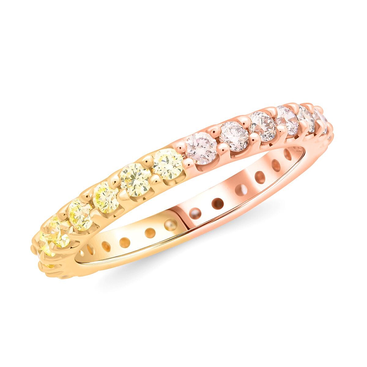 14K Rose Gold SI Pink Diamond , Yellow Diamond SI Ring , Gold Wt. 2.6 g (Size 5.0) 1.08 ctw