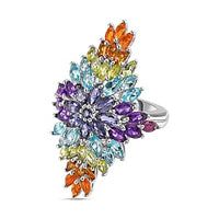 Paraiba Apatite 6.07 ctw Cluster Ring in Rhodium Over Sterling Silver (Size 11.5) (8.93 g)