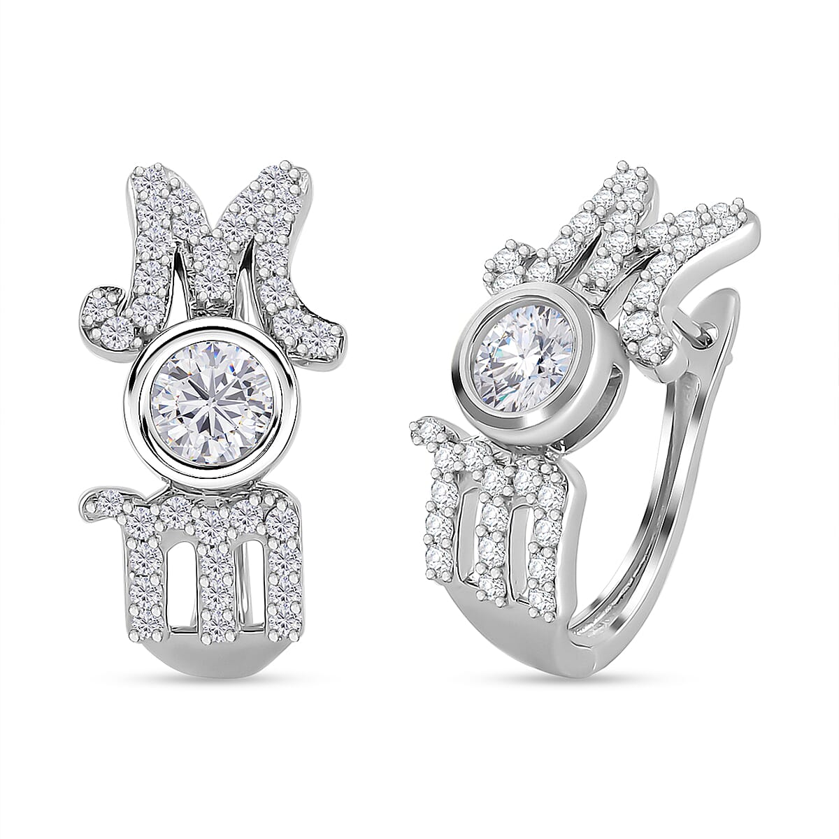 White Moissanite MOM Earrings in Rhodium Over Sterling Silver 1.40 ctw