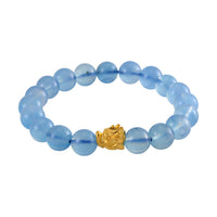 JCK Deal 24K Yellow Gold AAA Mangoro Aquamarine Beaded Dragon Stretch Bracelet 123.85 ctw