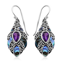 Bali Legacy Abalone Shell, African Amethyst Earrings in Sterling Silver 1.60 ctw