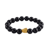24K Yellow Gold AAA Black Tourmaline Beaded Dragon Stretch Bracelet 164.45 ctw