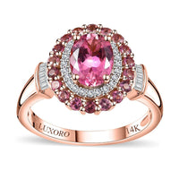 Luxoro 14K Rose Gold AAA Morro Redondo Pink Tourmaline, Diamond (I2) (0.18 cts) Double Halo Ring (Size 7.0) (4 g) 1.80 ctw