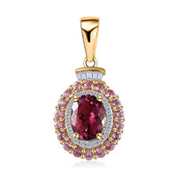 Luxoro 14K Rose Gold AAA Morro Redondo Pink Tourmaline and I2 Diamond Double Halo Pendant 1.85 ctw