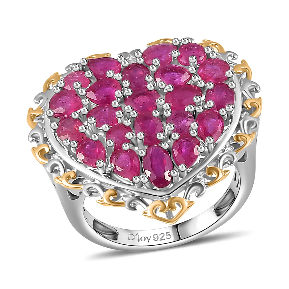 TLV Niassa Ruby (FF) Heart Ring in Vermeil YG and Platinum Over Sterling Silver (Size 10.0) 4.85 ctw