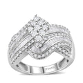 TLV White Diamond Cluster Ring in Platinum Over Sterling Silver (Size 8.0) 1.00 ctw - Sticky add to cart bar