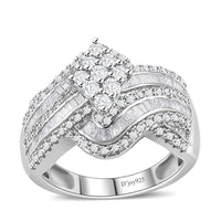 TLV White Diamond Cluster Ring in Platinum Over Sterling Silver (Size 8.0) 1.00 ctw
