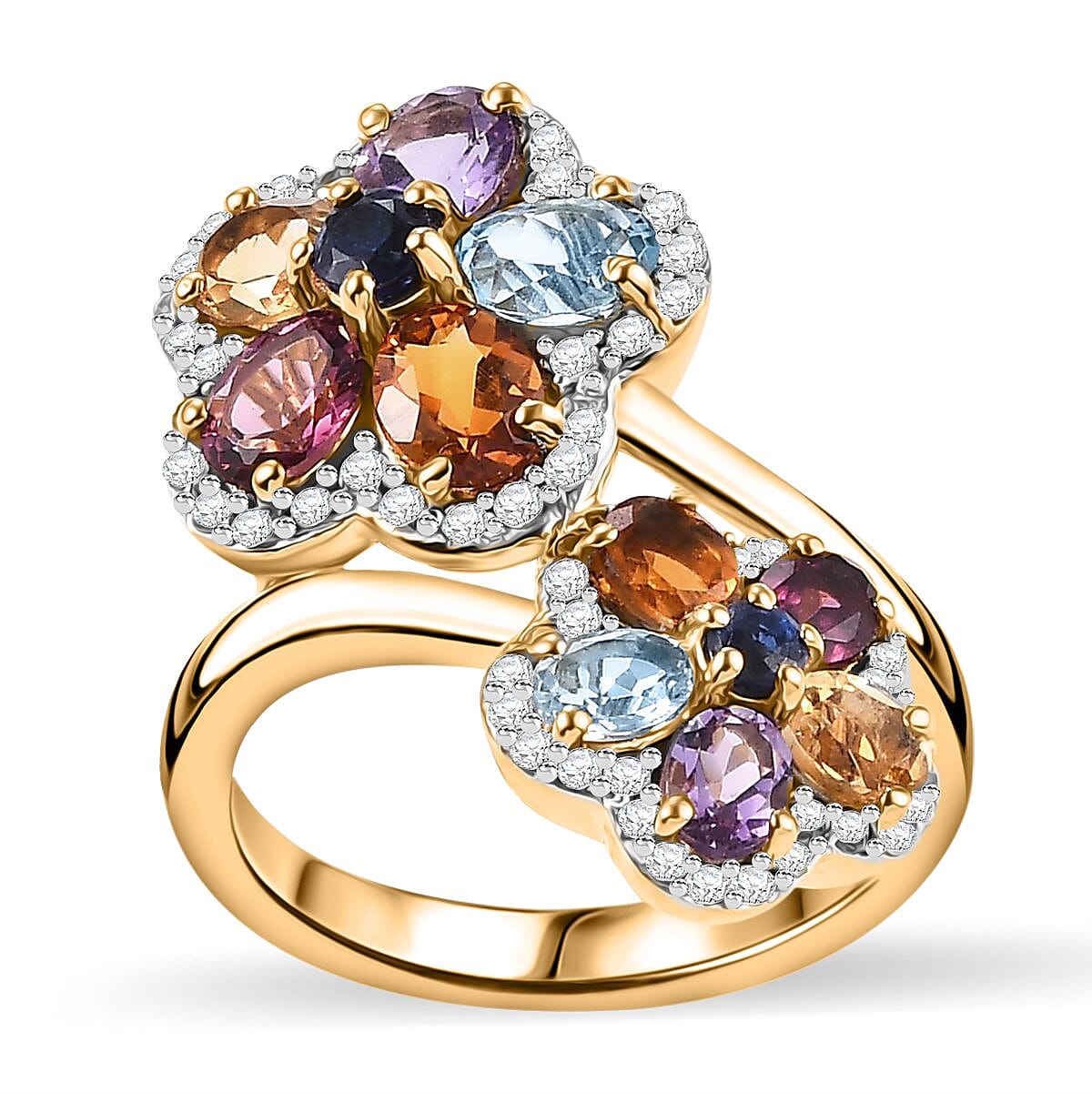 Kyanite and Multi Gemstone 3.70 ctw Ring in Vermeil Yellow Gold Over Sterling Silver