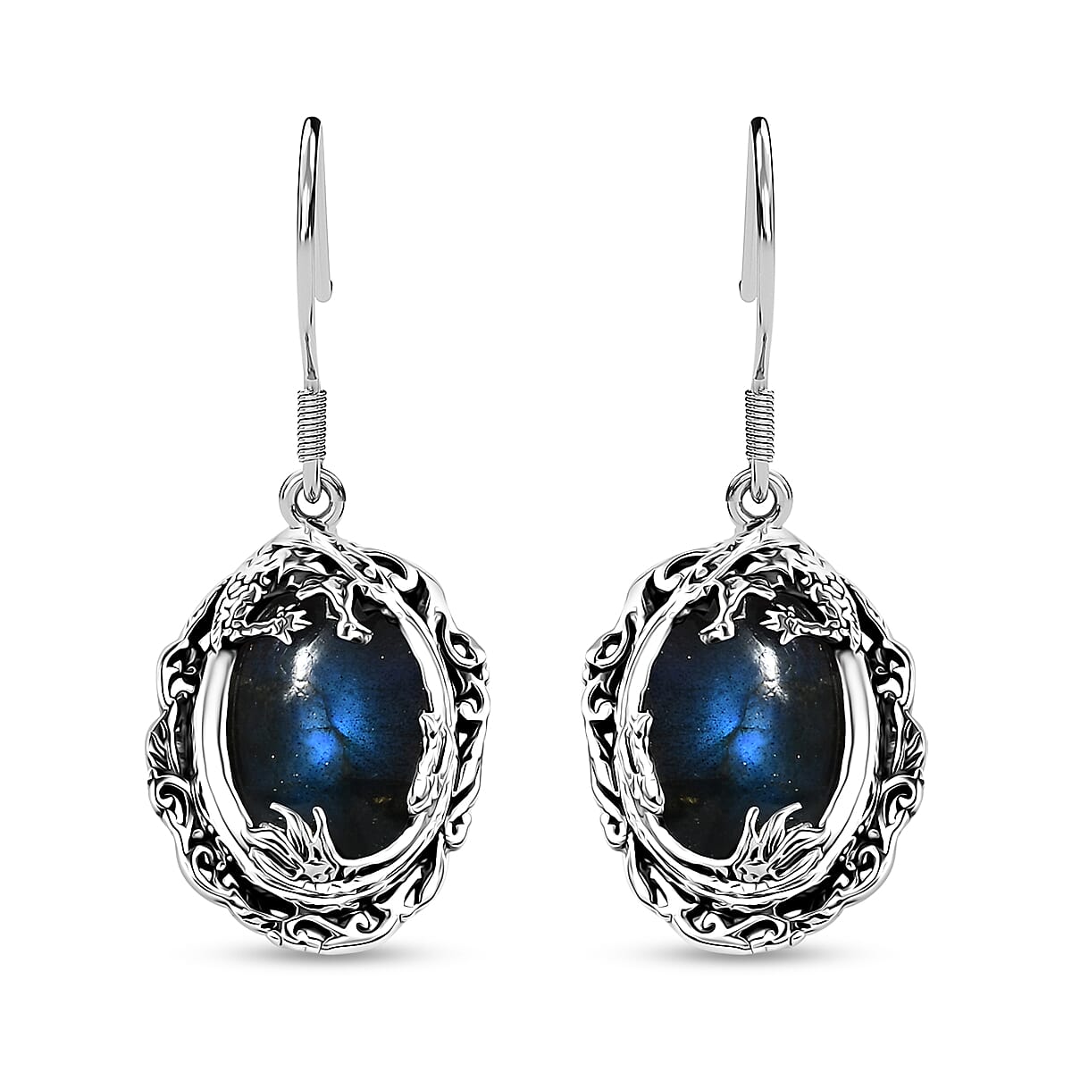 D'Joy Artisan Crafted AAA Malagasy Labradorite Dragon Earrings in Sterling Silver 13.40 ctw