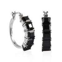 Thai Black Spinel Hoop Earrings in Stainless Steel 14.75 ctw