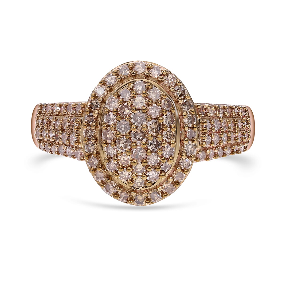 Natural Champagne Diamond Cluster Ring in Vermeil Rose Gold Over Sterling Silver 1.00 ctw