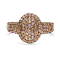 Natural Champagne Diamond Cluster Ring in Vermeil Rose Gold Over Sterling Silver 1.00 ctw