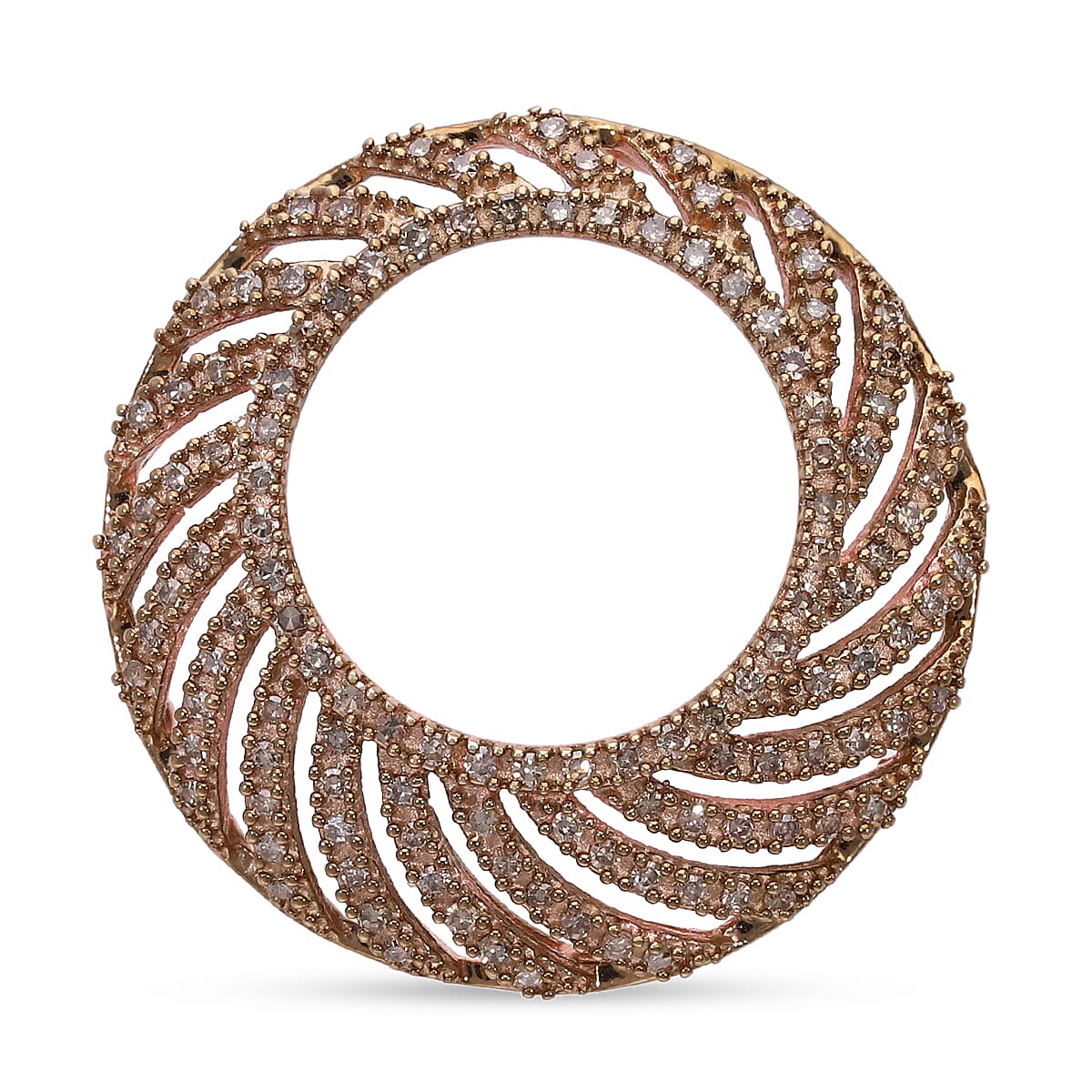 Natural Champagne Diamond Circle Pendant without Chain in Vermeil Rose Gold Over Sterling Silver 0.50 ctw