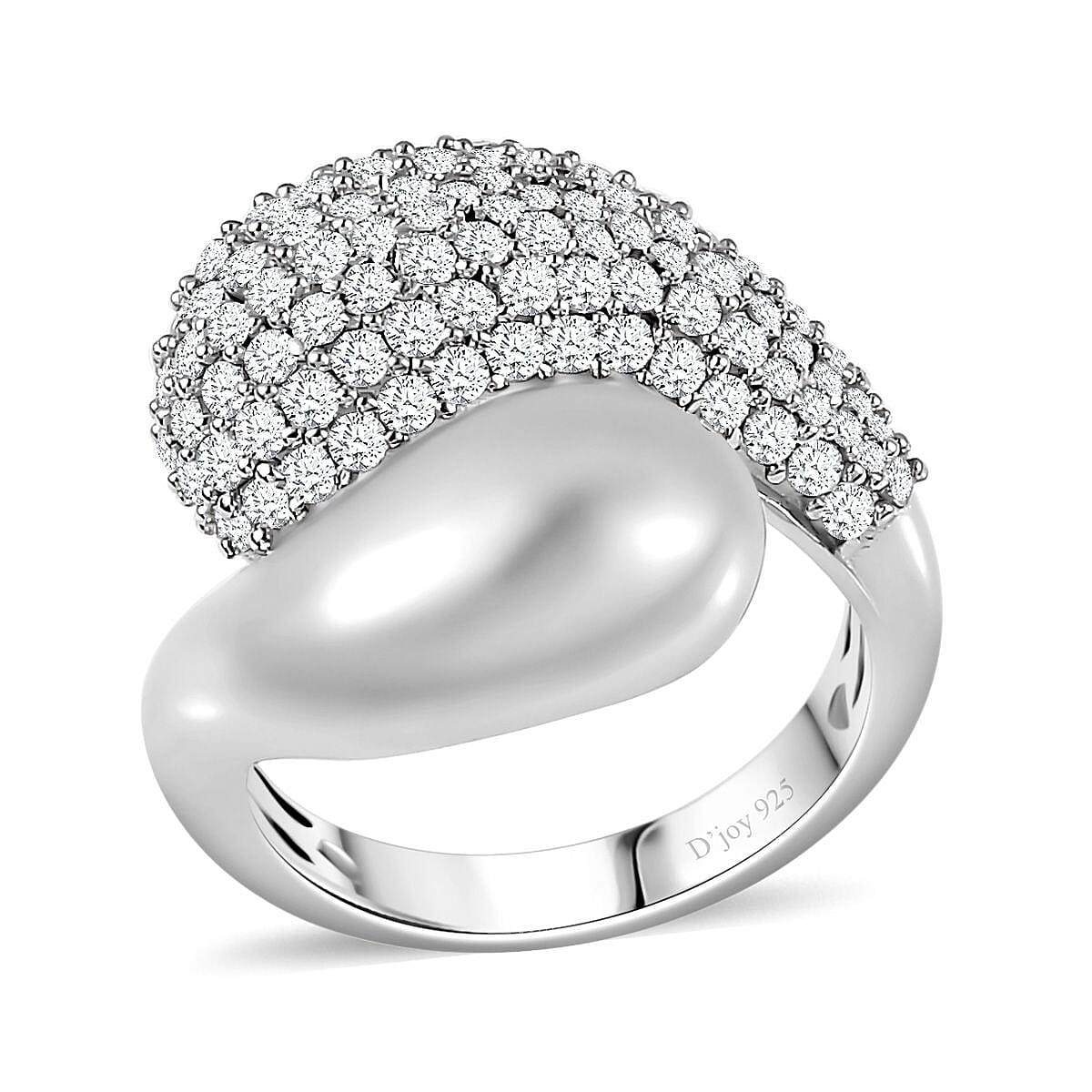 Moissanite Bypass Ring in Platinum Over Sterling Silver (Size 6) 1.90 ctw