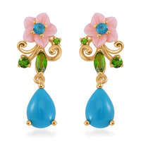Sleeping Beauty Turquoise and Multi Gemstone Drop Earrings in Vermeil Yellow Gold Over Sterling Silver 1.60 ctw
