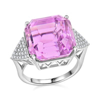 Certified & Appraised Rhapsody 950 Platinum Asscher Cut AAAA Patroke Kunzite and E-F VS Diamond Ring 7.75 Grams 19.50 ctw